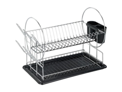 Porta Platos Organizador De Cocina Con Bandeja De Cubiertos Y Soporte De Platos, Metal, 42.5*36*23cm, Plata/negro