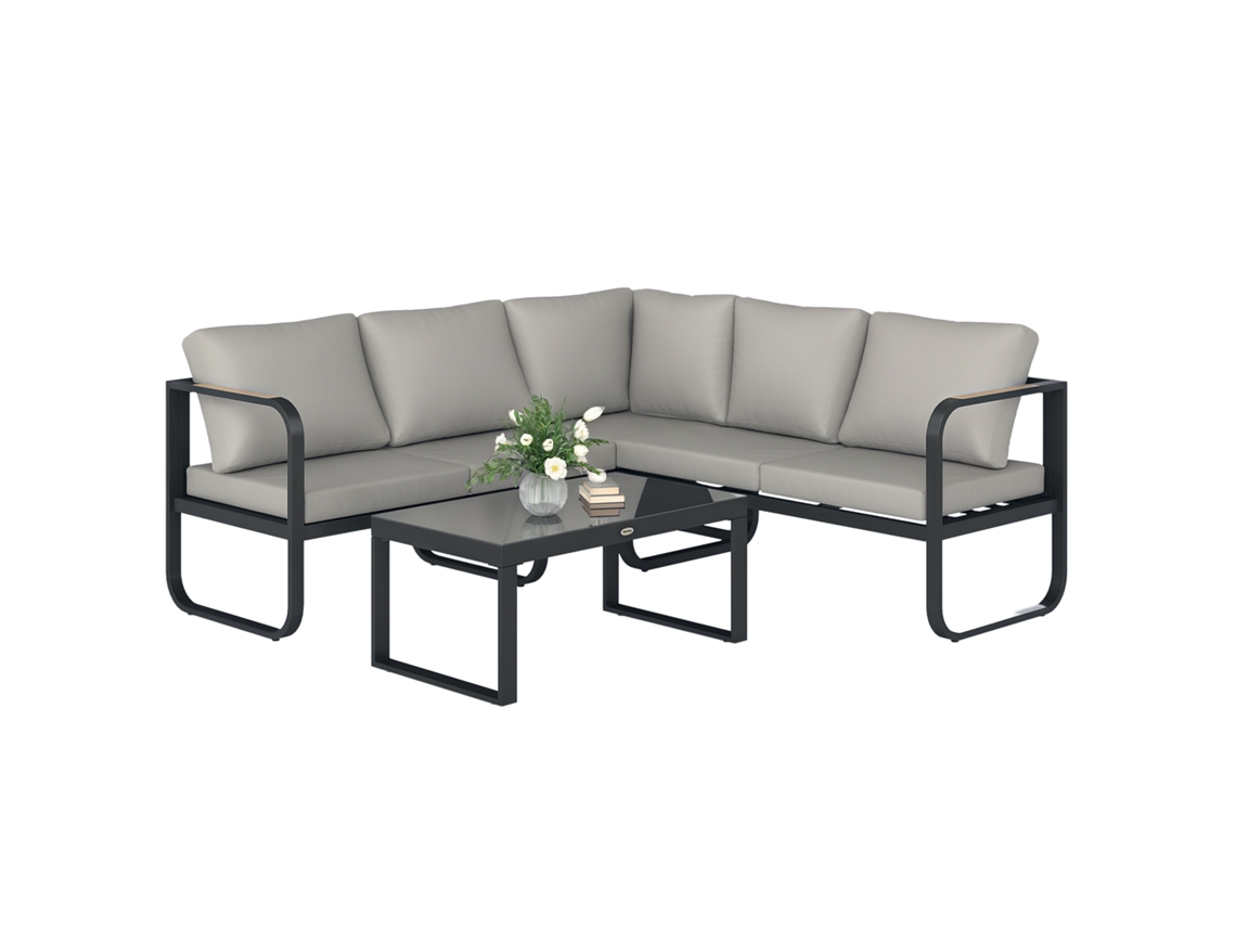 Conjunto De Exterior 3 Piezas-sofá Convertible 3 Plazas, 2 Plaz Y Mesa Centro, Gris Y Negro.