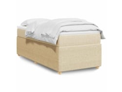 Cama Box Spring Con Colchón Tela Color Crema 90x200 Cm