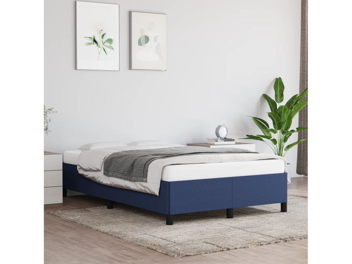 Estructura De Cama Sin Colchón Tela Azul 120x200 Cm