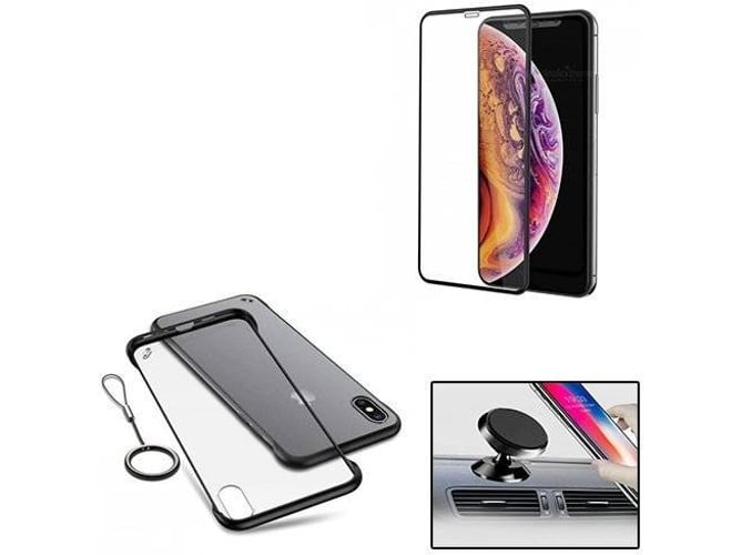 Kit Funda, Protector de Cristal Templado 5D y Soporte Magnético Auto iPhone XS Max PHONOCARE Naked Transparente