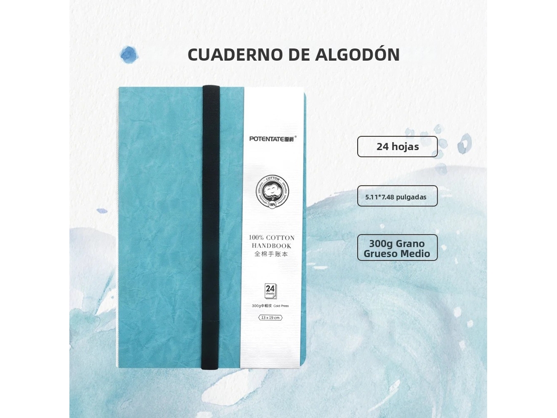 Cuaderno de acuarela azul, 100 % algodón, 300 g/m² (13 x 19 cm)
