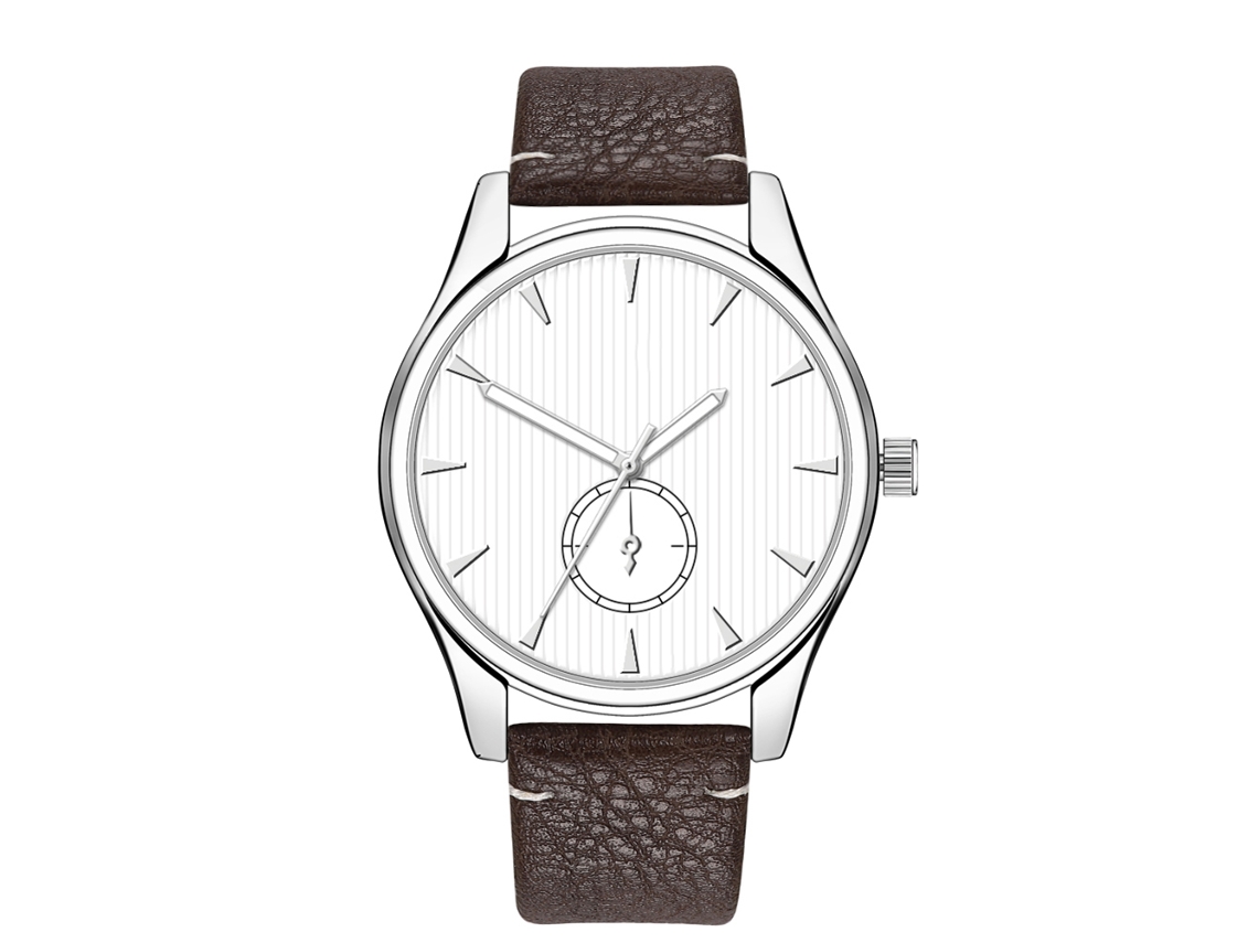 Reloj Hombre Moda Simple Correa Cuero Pu Dial Redondo Quarzo Marrón Oscuro