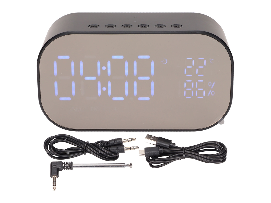 Relógio Despertador Com Alto-falante Bluetooth Smart Com 3 Níveis De Brilho Ajustáveis Preto