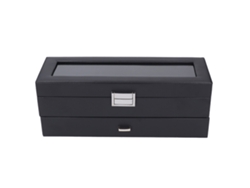 Caja Organizadora Para Relojes Con 6 Compartimentos, 2 Niveles, Tapa De Cristal Y Cajón.
