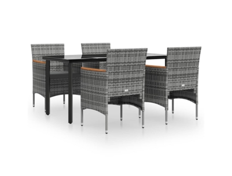 Conjunto 5 de comedor para jardín VIDAXL con cojines gris y negro