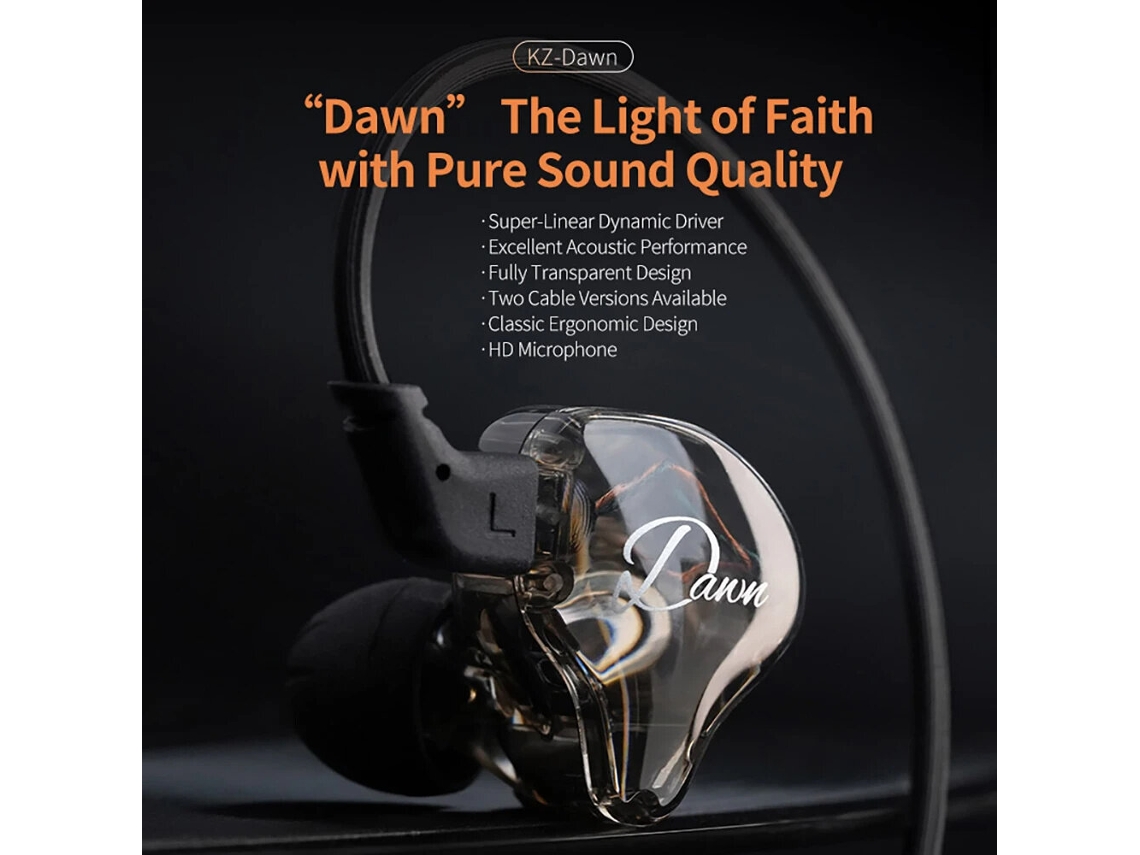 Auriculares dinámicos Kz Dawn, intraaurales con controlador dinámico superlineal de 10 mm, deportivos de alta fidelidad y bajos.