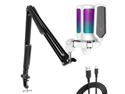 Kit de micrófono para videojuegos con botón de silencio, iluminación RGB, soporte y condensador cardioide. Mdug (blanco)