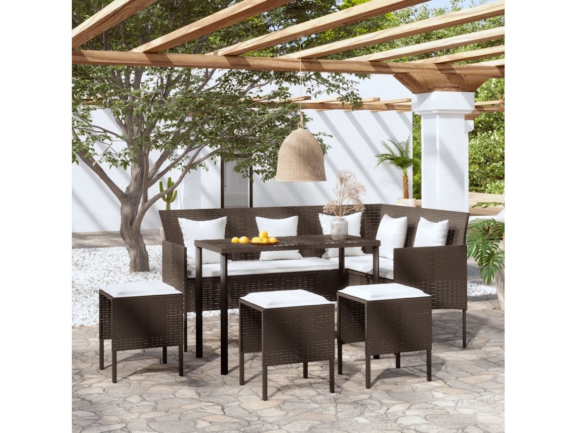 Set De Sofás Forma De L 5 Pzas Cojines Ratán Sintético Marrón