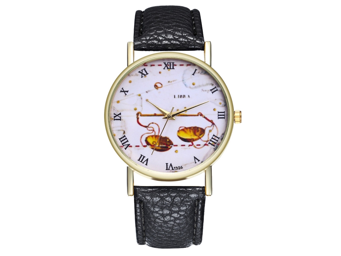 Reloj De Pulsera Unisex Zhoulianfa, Modelo Libra, Correa De Piel Sintética Negra.