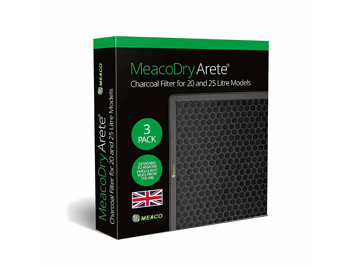 Paquete de 3 filtros de carbón activado Meacodry Arete para deshumidificadores de 20L/25L. Elimina olores y optimiza el rendimiento.