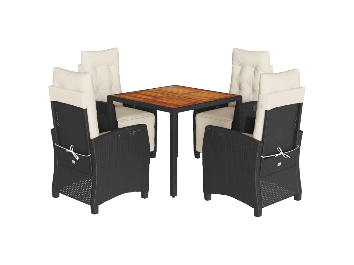 Conjunto 5 de muebles jardín VIDAXL con cojines ratán sintético negro