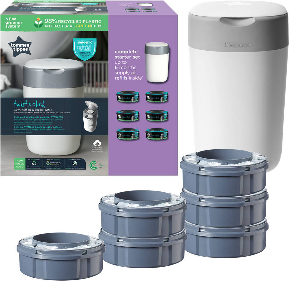 Contenedor de Pañales TOMMEE TIPPEE Pack T&C Blanco y 6 recambios (39 x 43 x 26 cm)