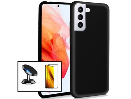 Carcasa + Protector + Soporte Samsung Galaxy S21 FE PHONECARE Silicona Liquida Negro 7966