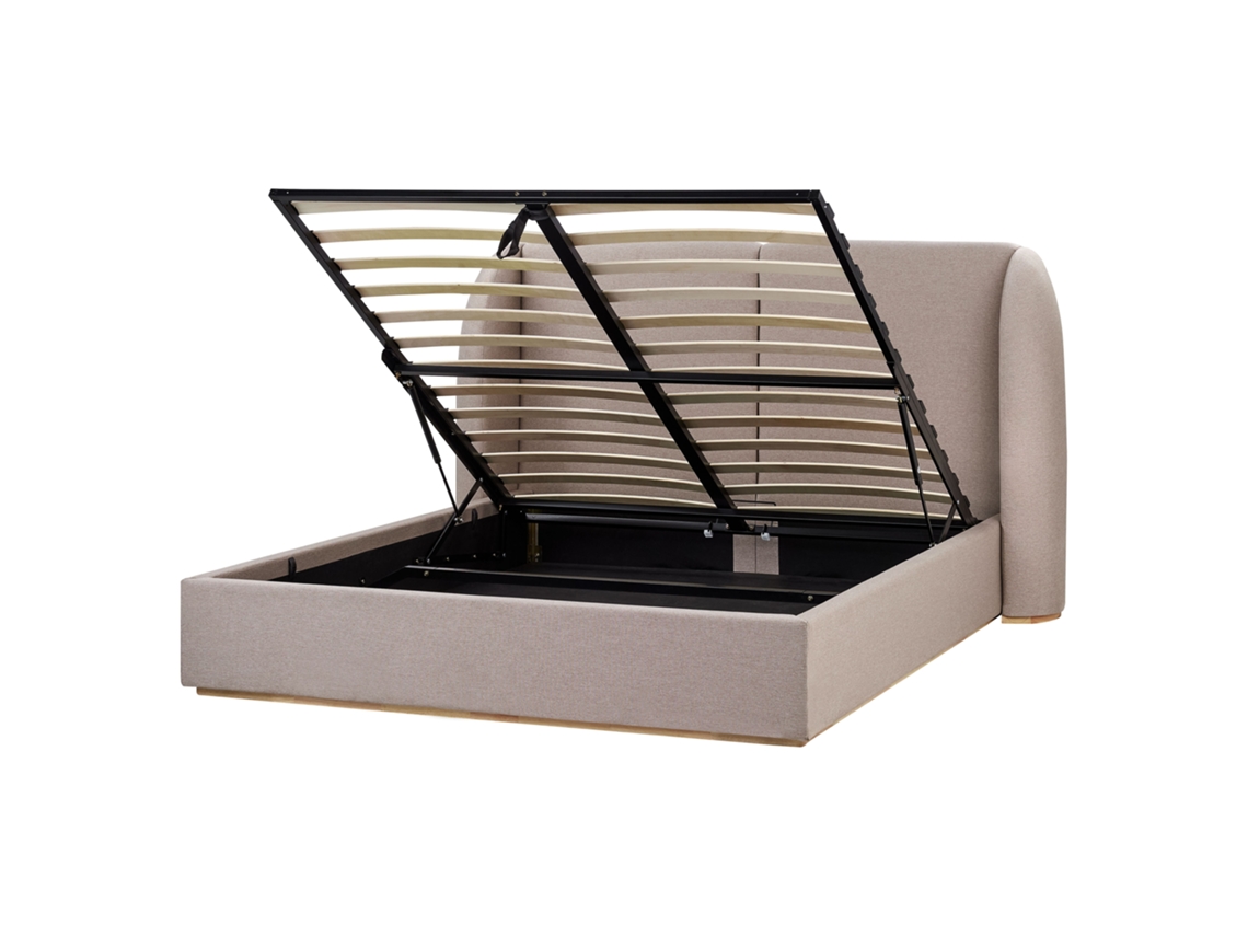 Cama con almacenaje Beliani Monestier de poliéster beige (204 x 220 x 115 cm)