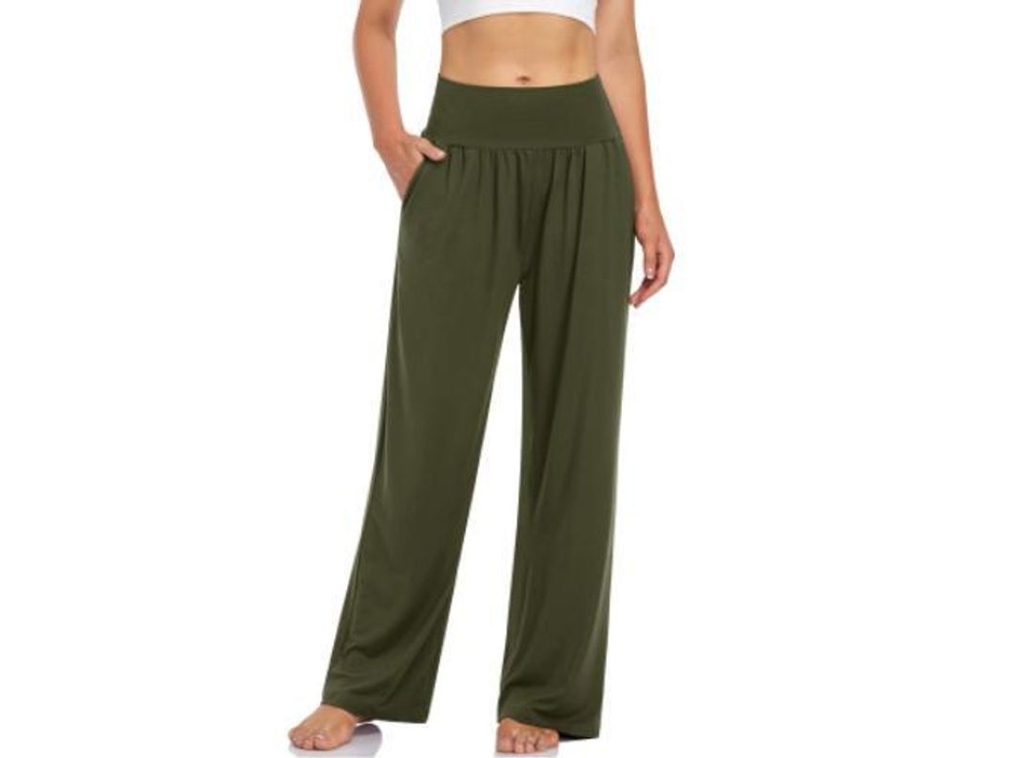 2026-pantalones Deportivos Mujer De Algodón Sueltos De Cadera Alta Con Bolsillos Para Yoga Y Pijama S Verde Ejército