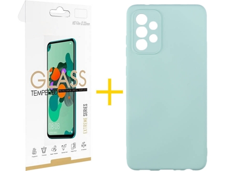 Kit Funda + Protector de Pantalla Samsung Galaxy A52 4G SKYHE Liso (Verde Agua)