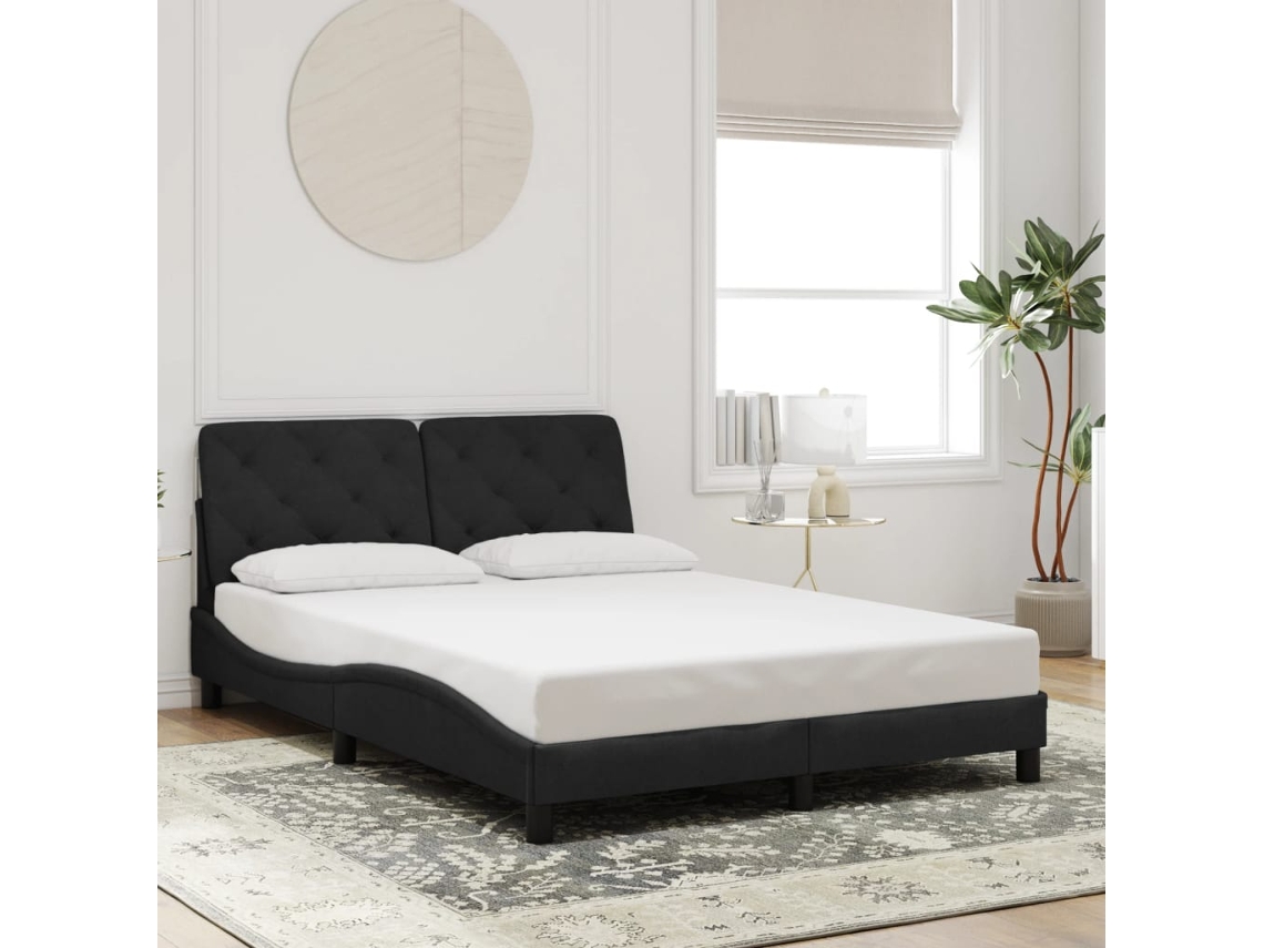 Estructura De Cama Sin Colchón Terciopelo Negro 140x190 Cm