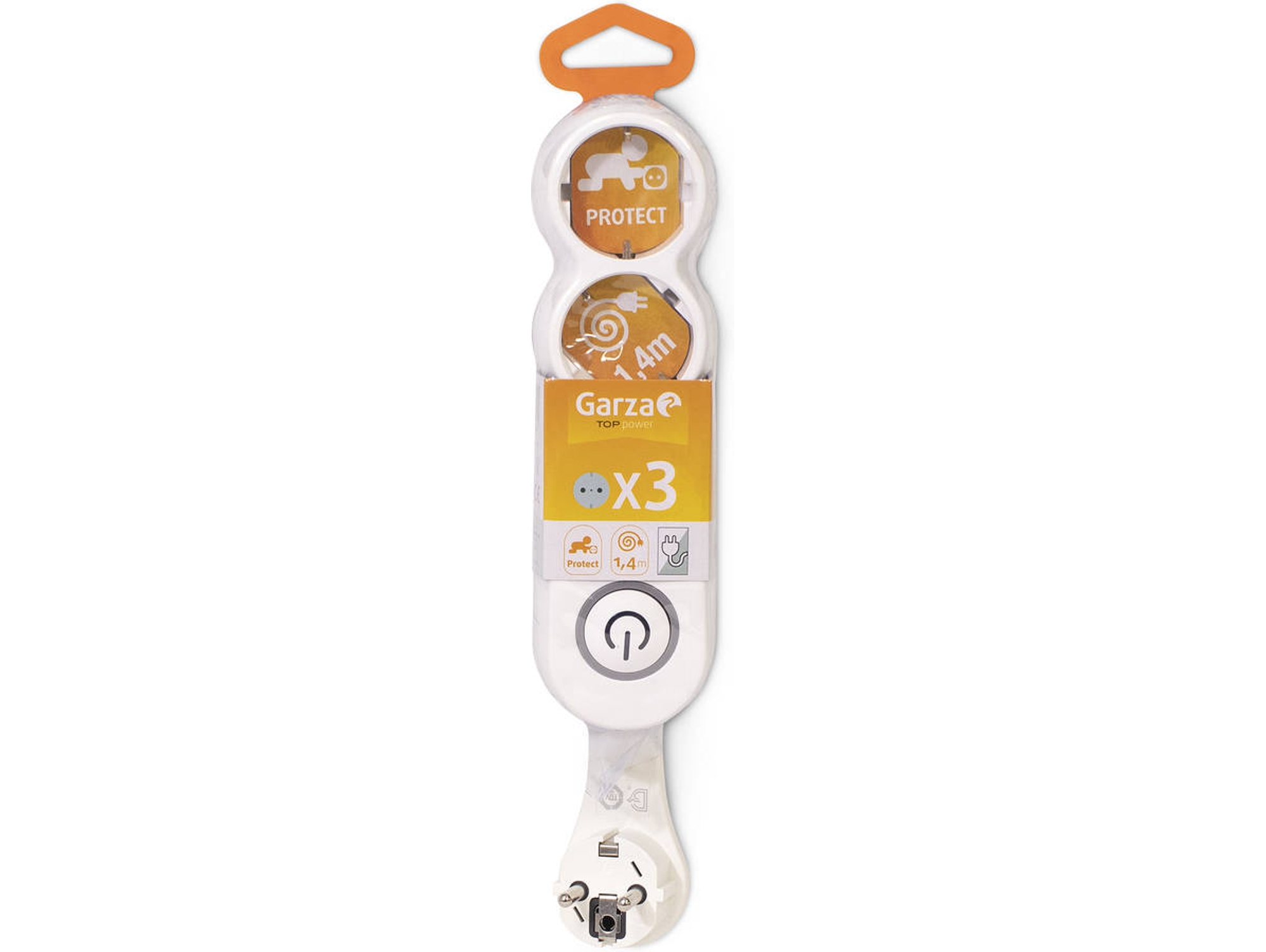 Garza Regleta De 3 enchufes con interruptor y infantil plano cable 14 metros base flat 1.4 1.4m