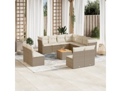Conjunto de sofá de jardín de 12 piezas con cojines, mimbre sintético beige, Dkd Home Decor