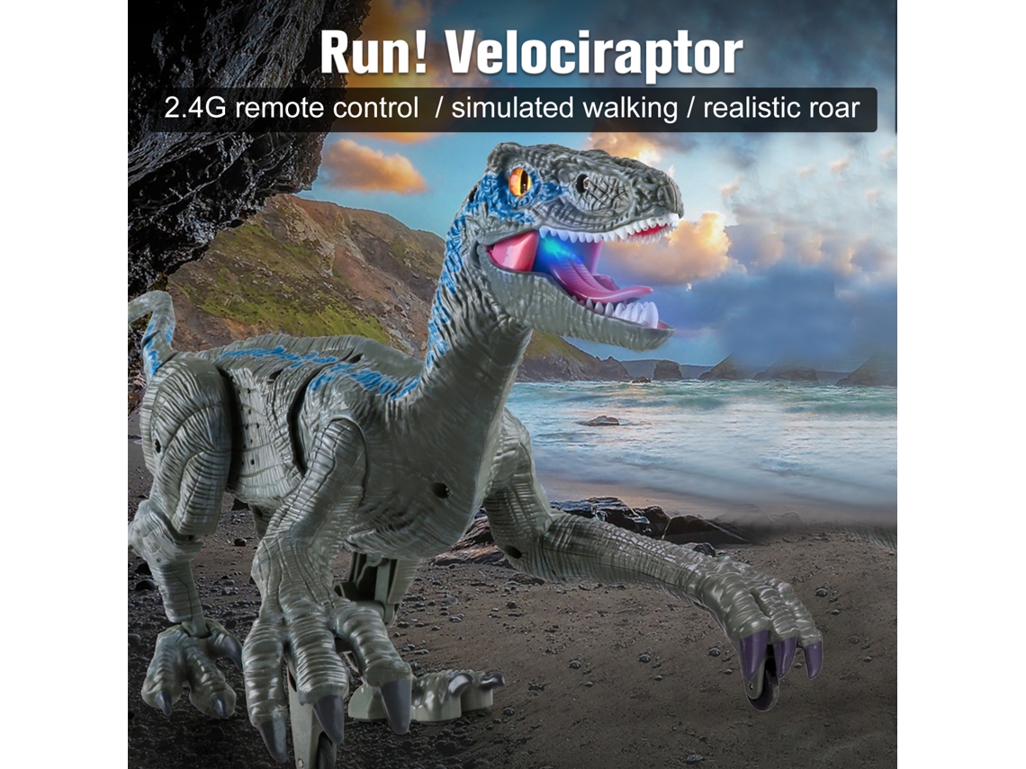 Juguete De Dinosaurio Velociraptor Con Control Remoto De 2.4 Ghz, Luces Led Y Rugido - Regalo Para Niños