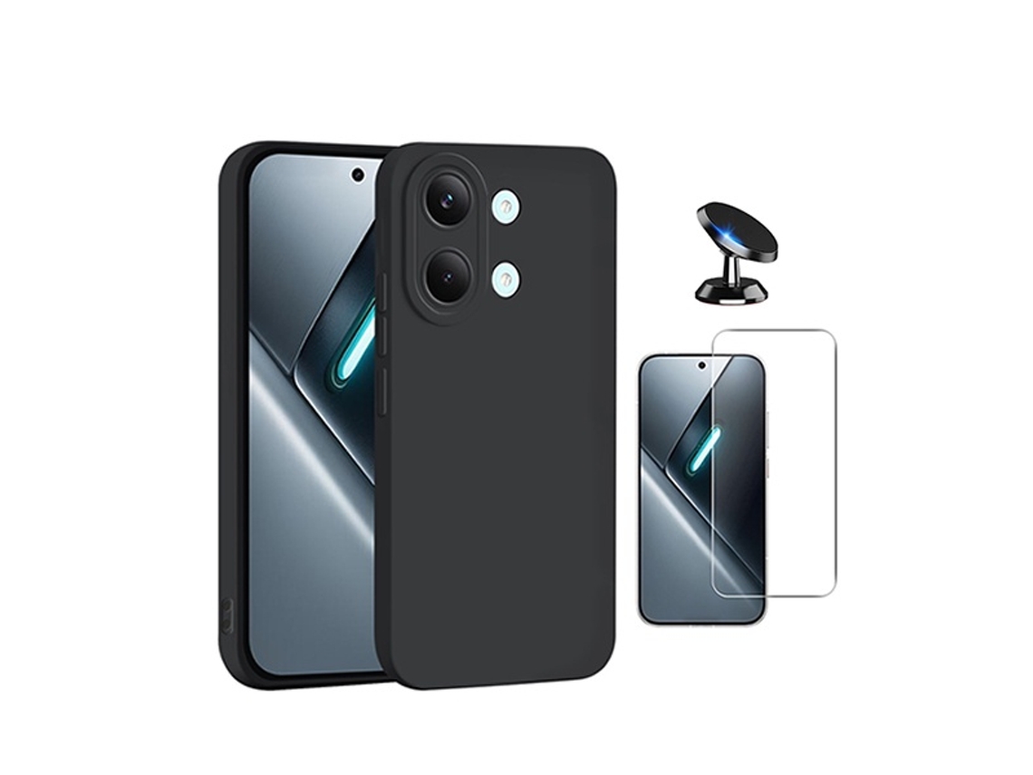 Kit Vidro Clearglass Capa Silicone Líquido Suporte Magnético Phonecare Para Xiaomi Poco X8 Pro Max 5g - Preto