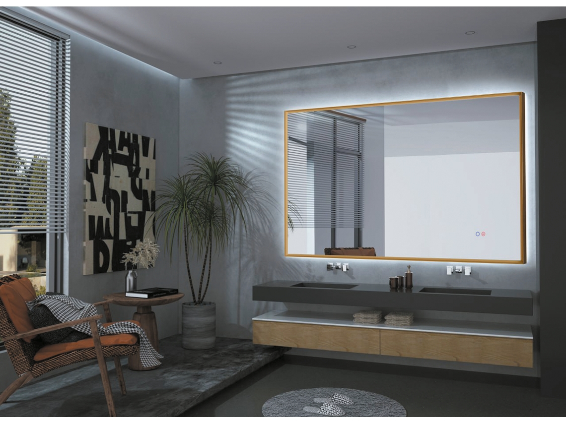Espejo luz led retroiluminado doble sensor anti-vaho Marco Oro Mate 140x80 MICE COLLECTION