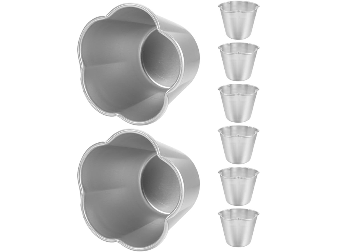 Moldes Para Pudín De Aleación De Aluminio Plateado De 8 Piezas Con Superficie Antiadherente Y Distribución Uniforme.
