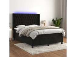 Cama box spring colchón y LED terciopelo negro 140x190 cm