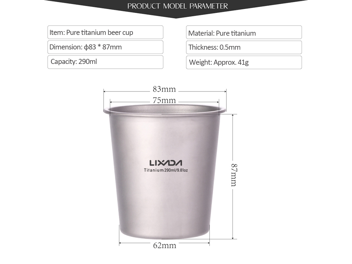 Vaso Ligero De Titanio De 290 Ml Para Cerveza, Zumo, Té, Camping, Senderismo, Picnic Y Actividades Al Aire Libre - Lixada