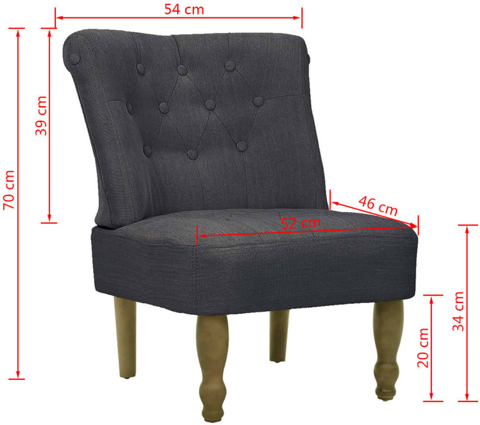 Vidaxl De Estilo elegante madera tela gris asiento francesa 240287 54 x 66.5 70