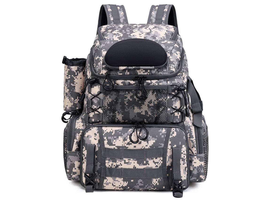 Mochila de pesca con 4 compartimentos de almacenamiento y funda impermeable.