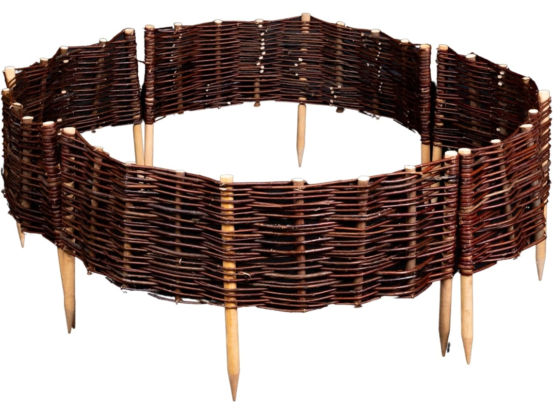Paquete De 4 Redondo Borduras Para Jardin 45x20 Cm - Hecha A Mano - Para Parterres, Huertos, Camas - Vallas Para Jardin - Exterior Ribetes De Mimbre