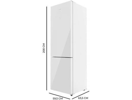 Frigorífico Combi 2 Puertas de Cristal Bolero CoolMarket Combi 356 White Glass D 356 L Altura 200 cm 60 cm de Ancho Bajo Consumo Sistema Multi Air ...