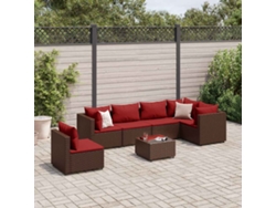 Conjunto de jardín de 7 piezas con cojines de mimbre marrón DKD Home Decor