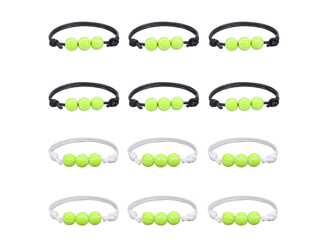 12 Pulseras Deportivas Ajustables Con Cuentas Y Cordón Encerado, Inspiradas En El Fútbol, El Baloncesto Y El Rugby.