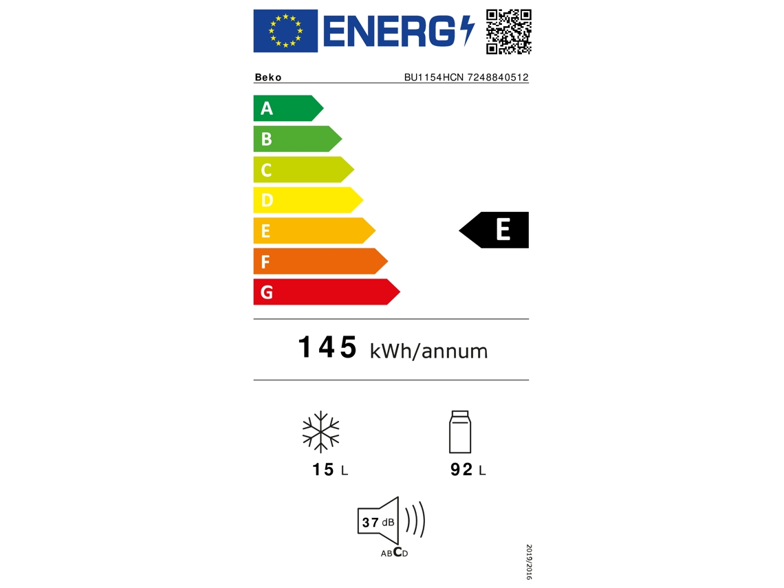 Frigorífico congelador integrable BU1154HCN de 107 L, clase E, blanco, Beko