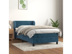 Cama Box Spring Con Colchón Terciopelo Azul Oscuro 90x200 Cm