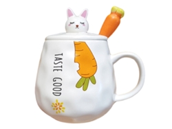 Taza linda de cerámica de 400 ml con cuchara en forma de zanahoria para estudiantes o parejas NEVEANCE