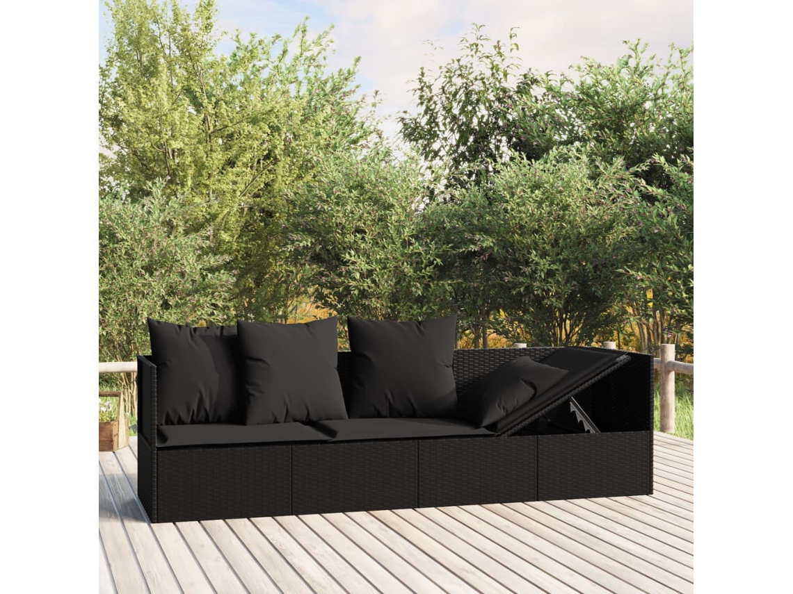Sofá de exterior con cojines de mimbre negro, DKD HOME DECOR