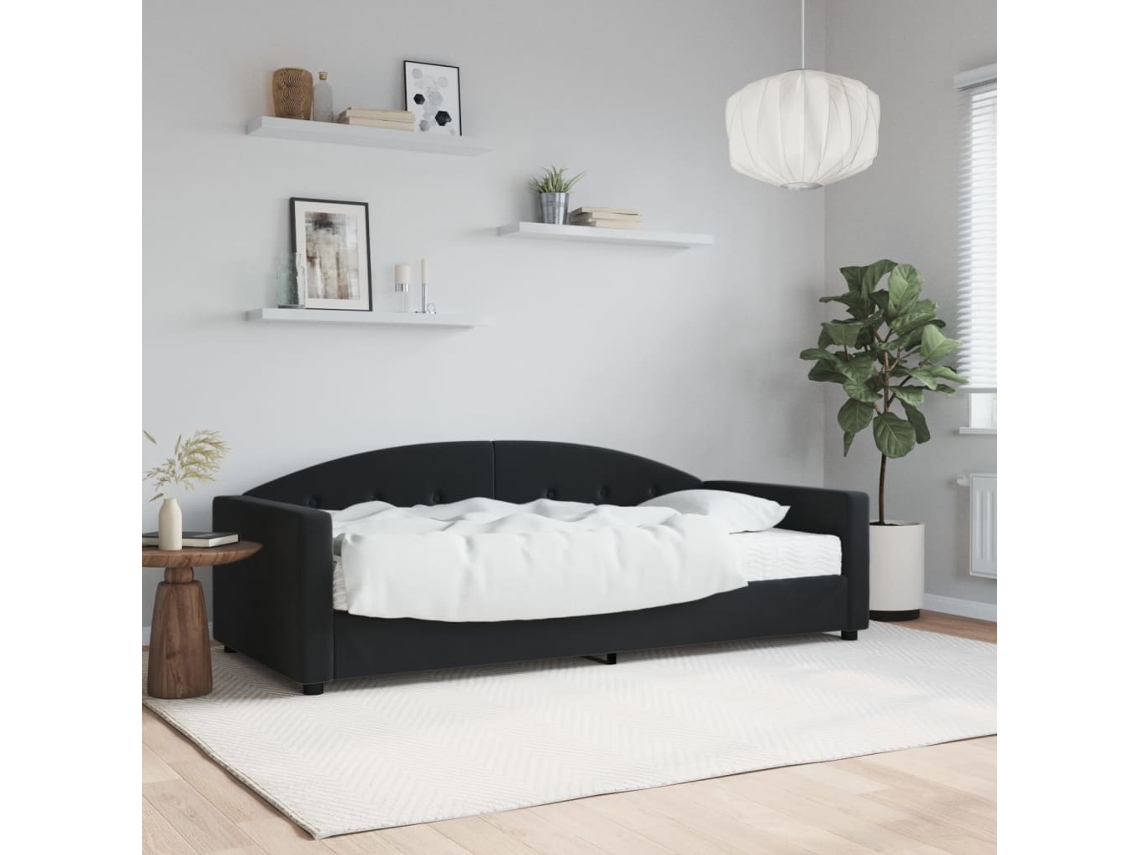 Sofá Cama Con Colchón Terciopelo Negro 90x190 Cm