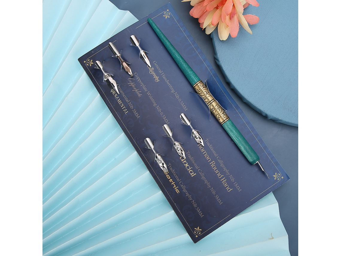 Pluma De Inmersión Hermosa E Innovadora Con 6 Puntas Para Practicar Caligrafía Inglesa Regalo Cian