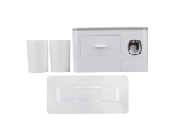 Dispensador de pasta de dientes de pared con exprimidor y dos vasos grises