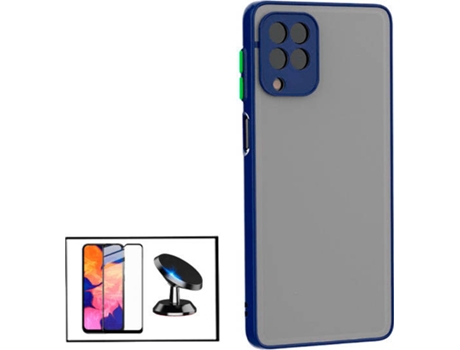 Kit Funda Antichoque, Película 5D Full Cover y Soporte Magnético de Coche Samsung Galaxy A12 PHONECARE Azul