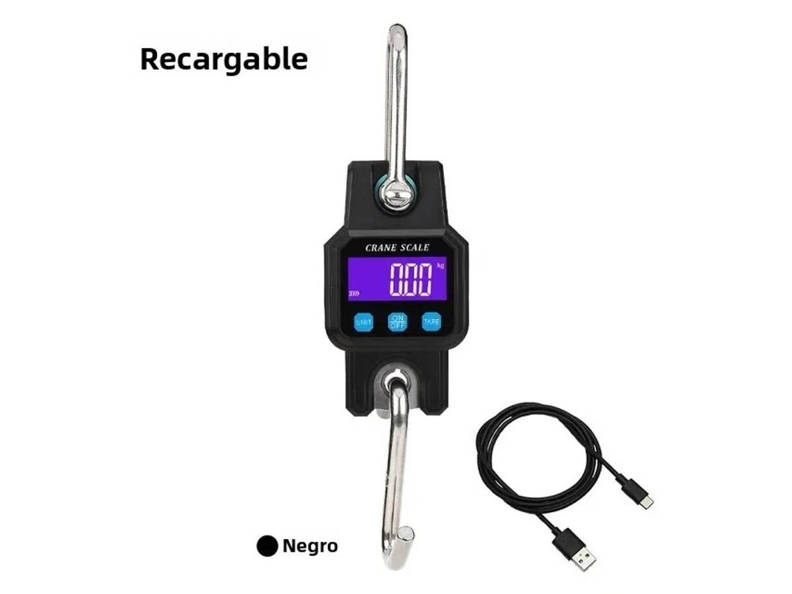 Báscula De Grúa Digital Portátil (300 Kg, Negra) Con Gancho De Pesaje Resistente