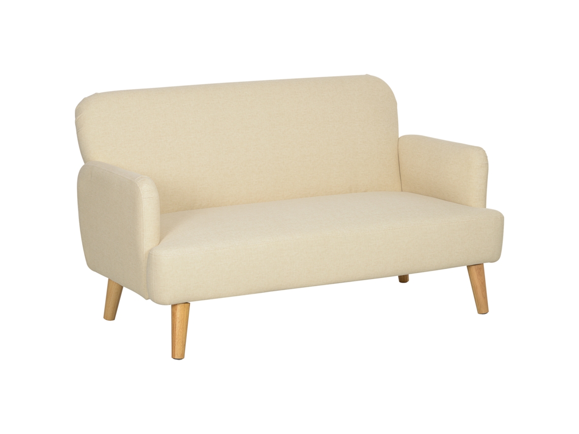 Sofá Moderno De 2 Plazas Con Efecto Terciopelo Y Acolchado Grueso, 140x74x79cm, Blanco Crema.
