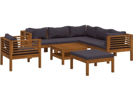 vidaXL Muebles de jardín 8 pzas cojines madera maciza de acacia