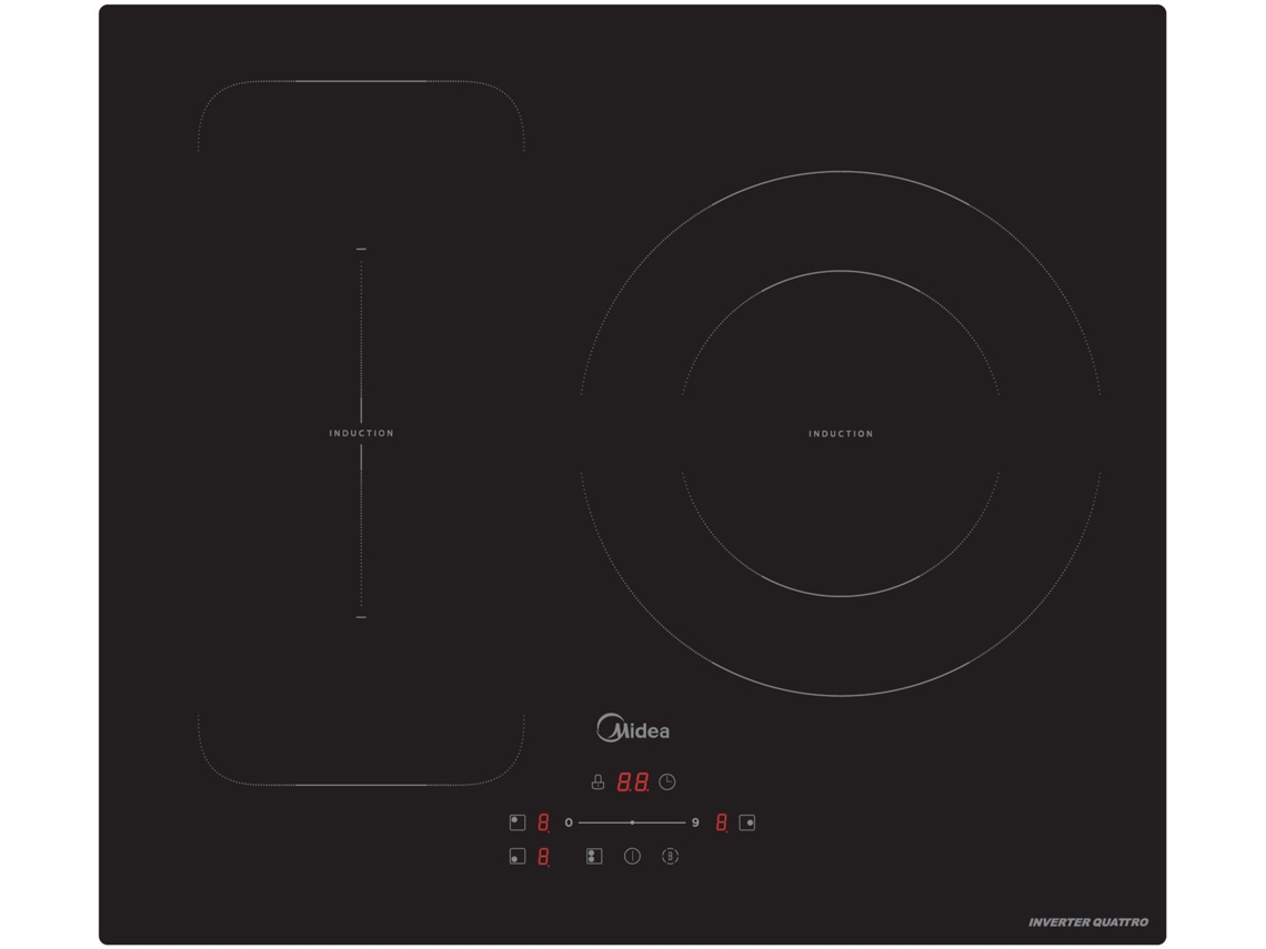 MIDEA MIH740T279K0 Placa inducción con 3 zonas de cocción, Zona Gigante
