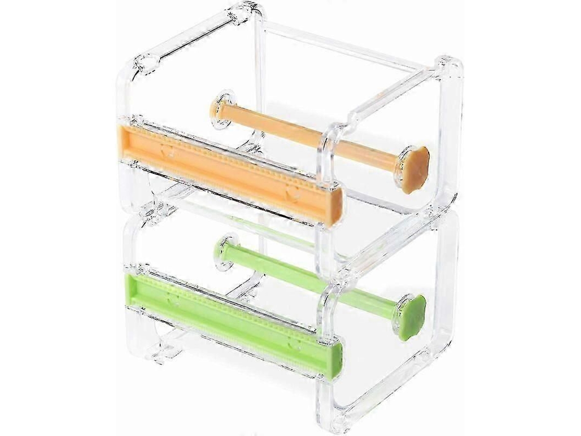 Juego de 2 dispensadores de cinta adhesiva transparente para uso en oficina, cortador de cinta, soporte para rollo de cinta GOKOCO (cinta no incluida)