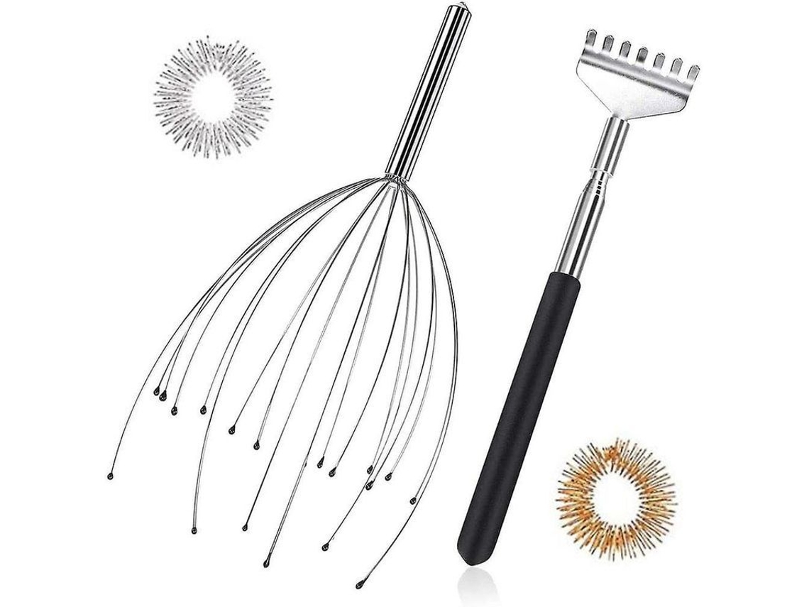 Masajeador De Cabeza Con 20 Dedos Y Raspador De Espalda, Kit Completo De Relajación.